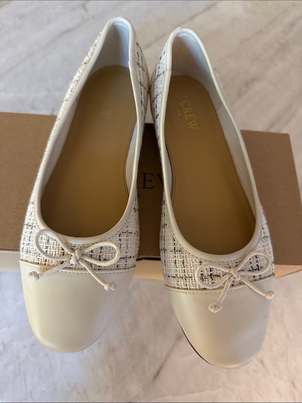 J. Crew Cream Tweed & Leather Ballet Flats 37.5